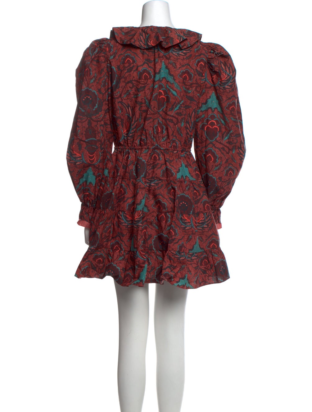 ULLA JOHNSON BROWN AND BURNT DRESS FRILL LONGSLEEVE MINI DRESS (PATTERENED)