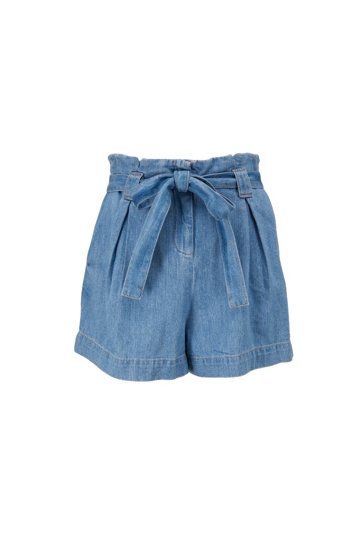 L'AGENCE hilary mist high rise paperbag waist denim shorts