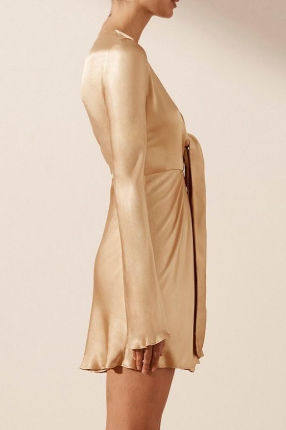 Shona Joy - Felicity Plunged Tie Front Mini Dress