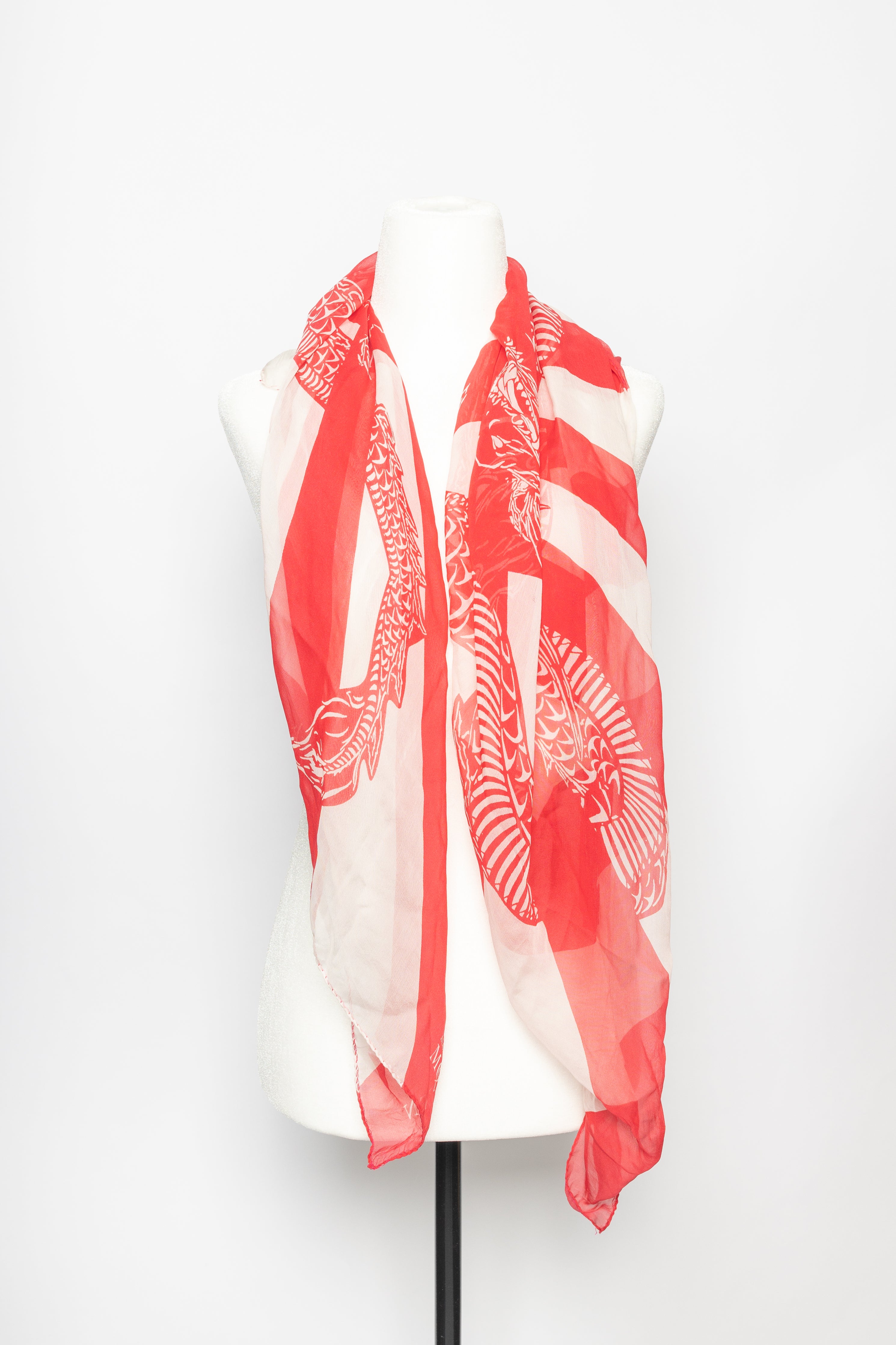 Alexander McQueen Red & White Dragon Scarf