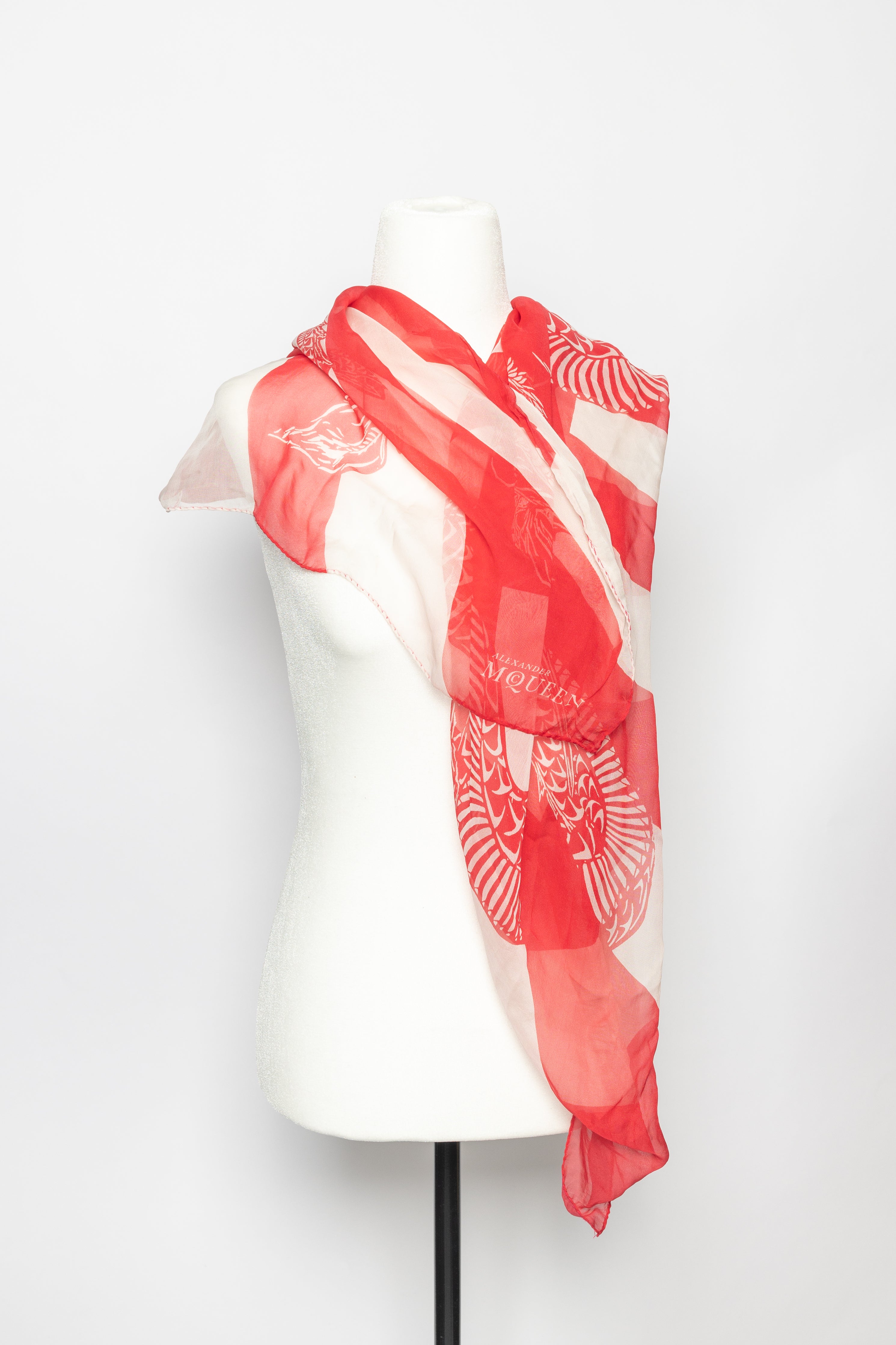 Alexander McQueen Red & White Dragon Scarf