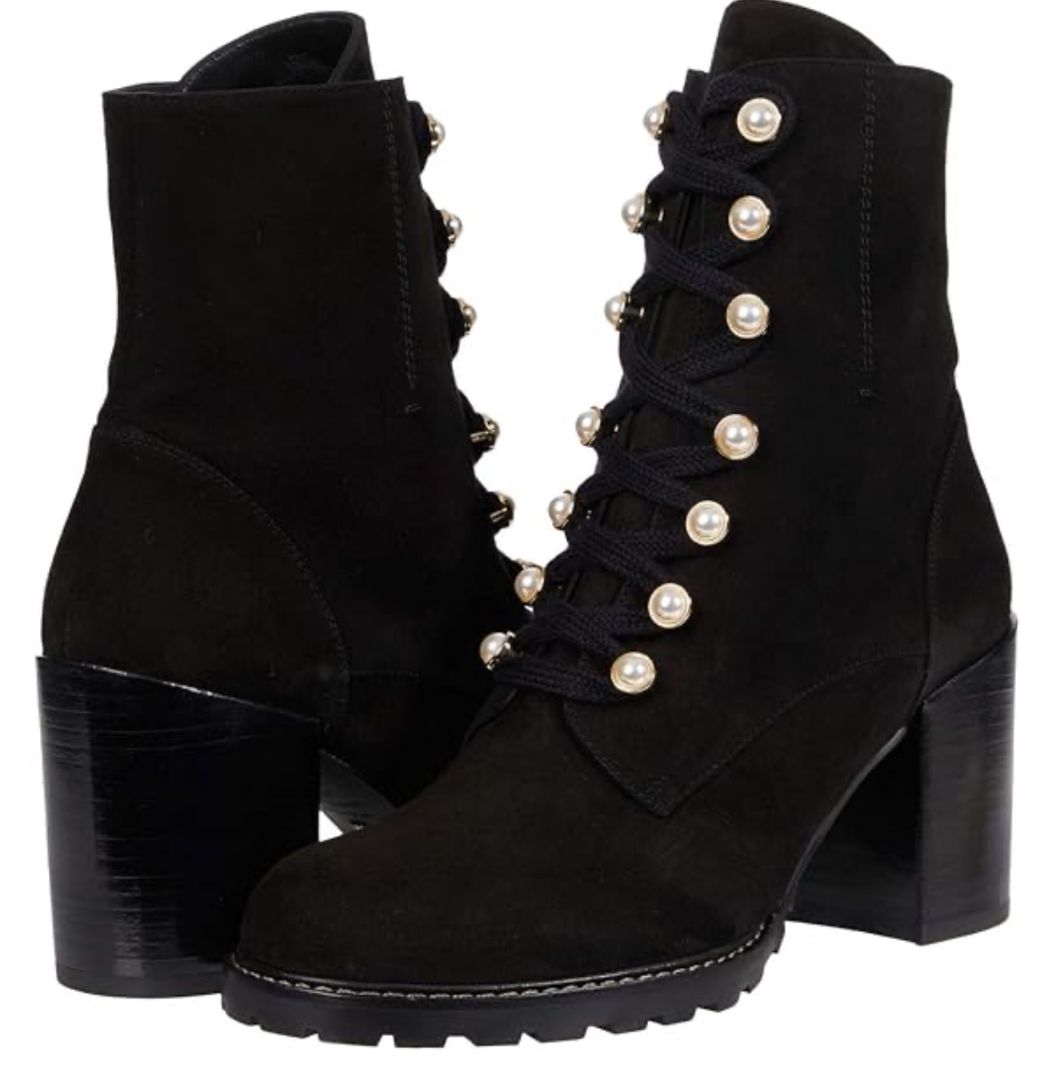 Stuart Weitzman- Ivey Lace Up Booties w/Pearls