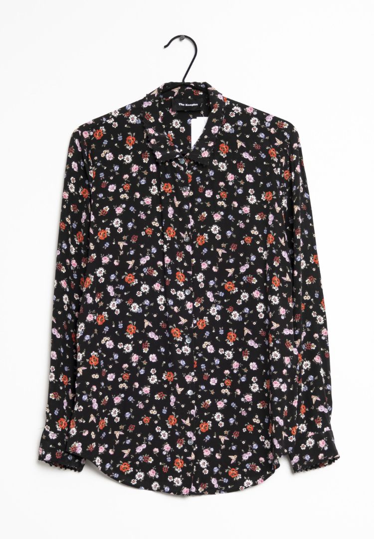 Black The Kooples The Kooples Black Floral Print Button Down Shirt, M