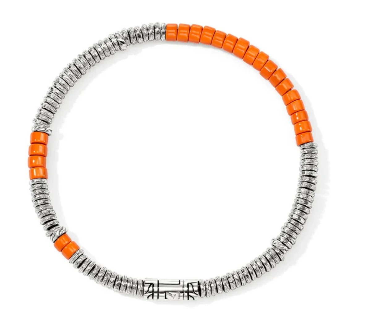 John Hardy Heishi Bracelet – Sterling Silver with Orange Enamel 4 MM