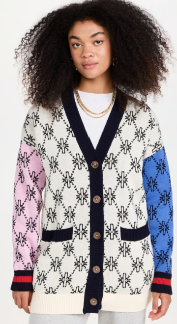 Kerri Rosenthal Jayney KR Logo Cardigan Patchwork Multicolored