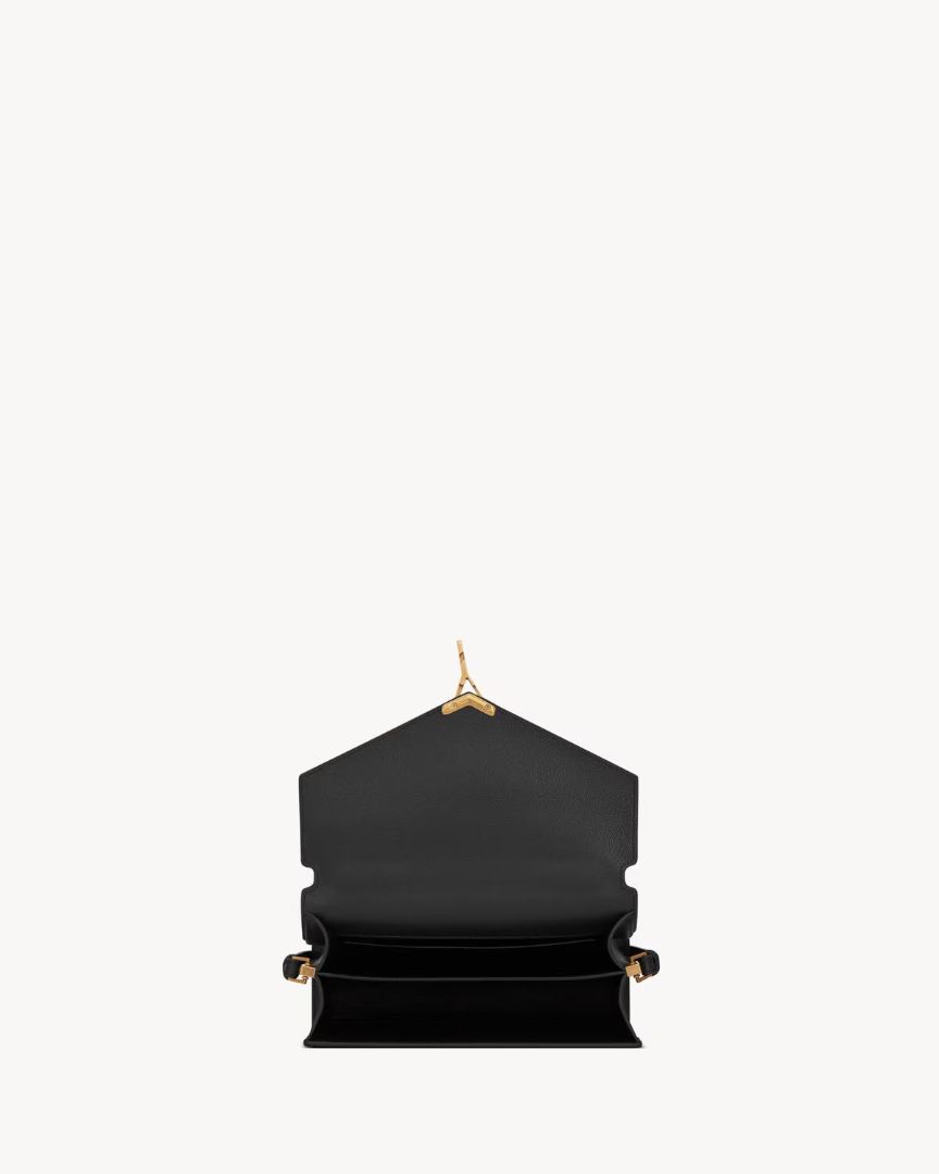 Black Saint Laurent Cassandra medium top handle bag in grain de poudre embossed leather, M