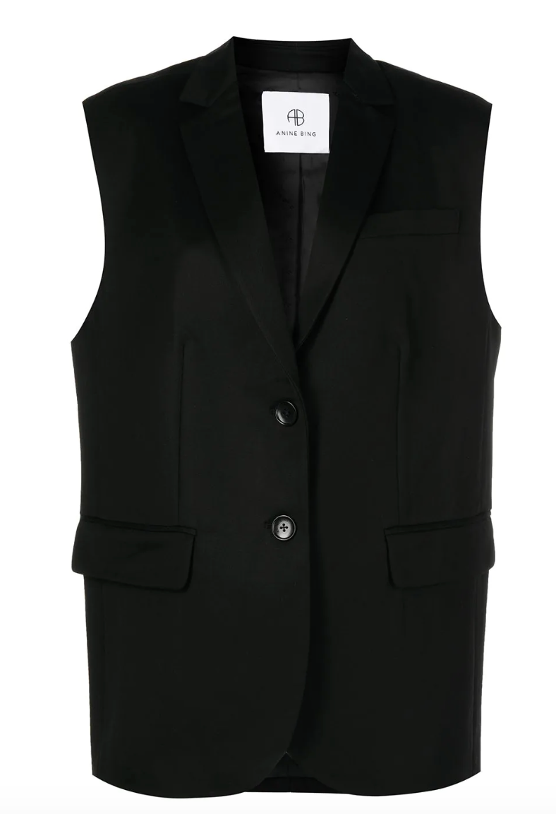 ANINE BING black sleeveless blazer with shoulder pads