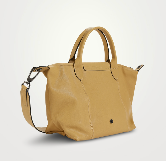 LONGCHAMP le pliage cuir tan leather top handle bag with crossbody strap