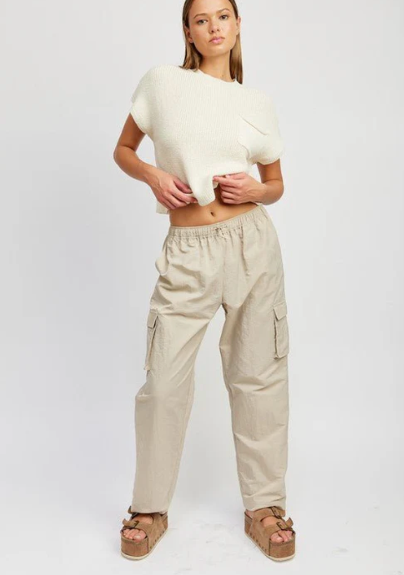 EMORY PARK KHAKI ELASTIC WAISTBAND CARGO PANTS