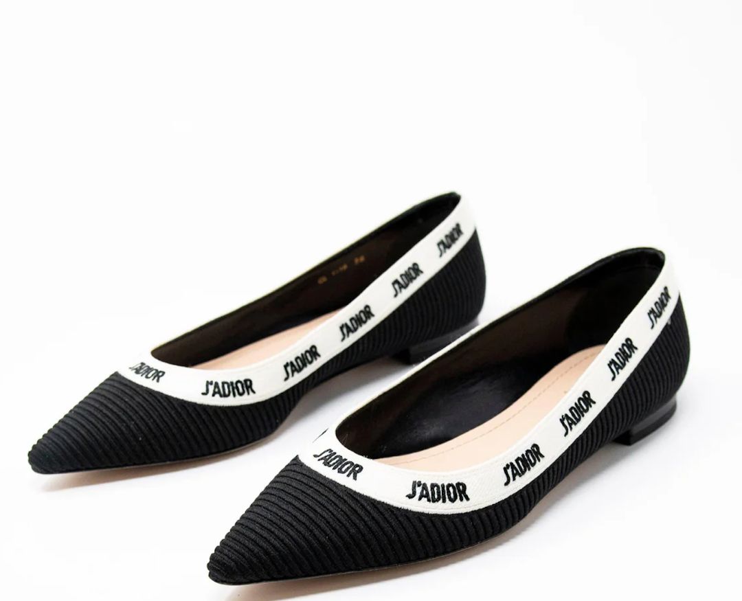 CHRISTIAN DIOR j'adior white ribbion logo ballet flat