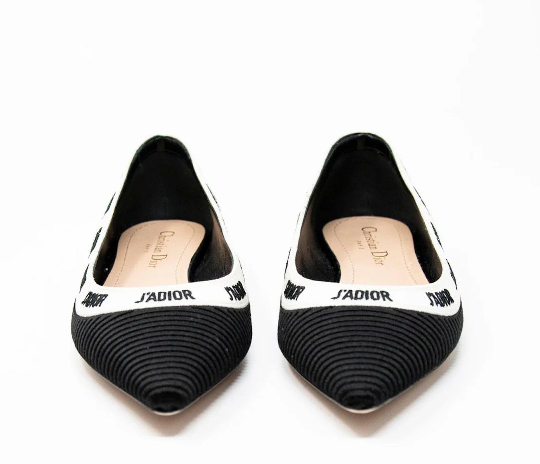 CHRISTIAN DIOR j'adior white ribbion logo ballet flat