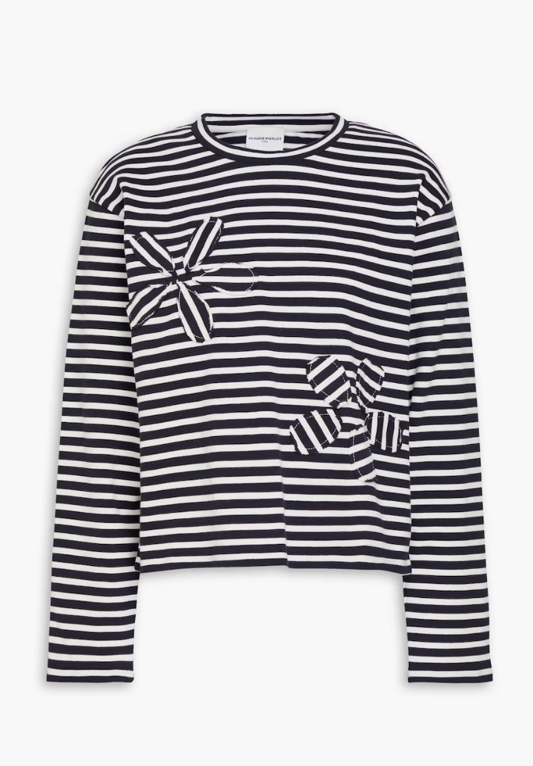 CLAUDIE PIERLOT navy striped long sleeve with floral cut outs
