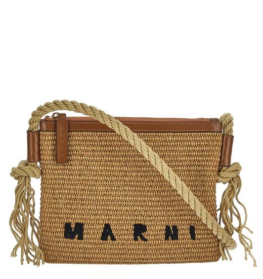 MARNI raffia crossbody bag with logo