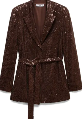 MANGO brown blazer, pants, belt sequin set