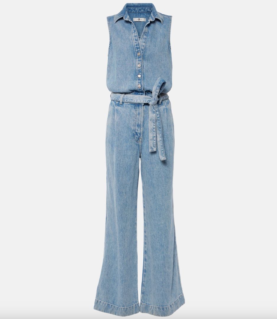7 FOR ALL MANKIND sleeveless denim belted jumpsuit