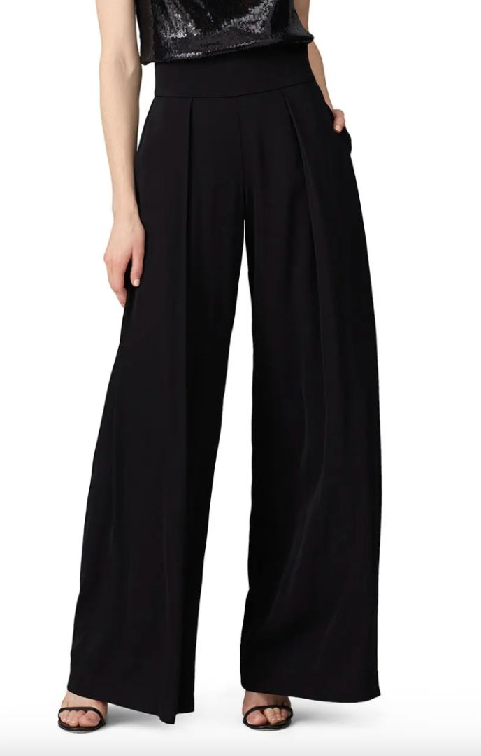 NICOLE MILLER black wide leg pleated trousers