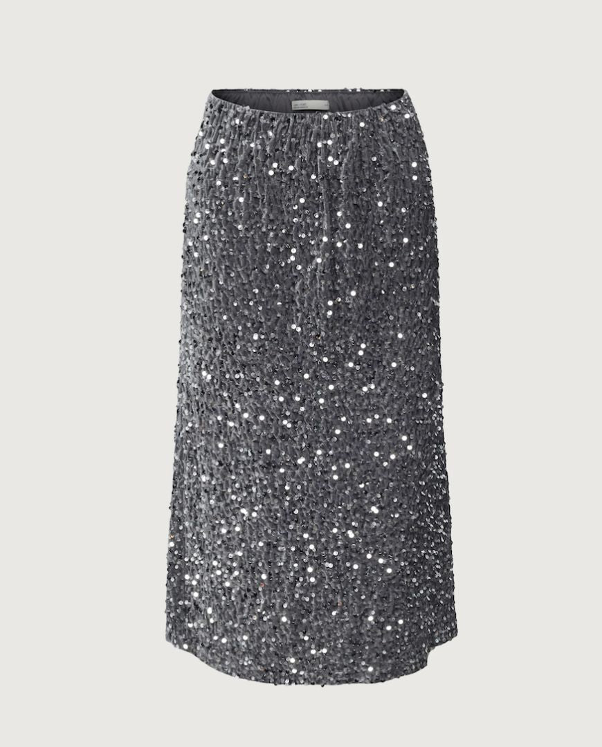 Oak + Fort grey velvet and silver sequin midi skirt NWT