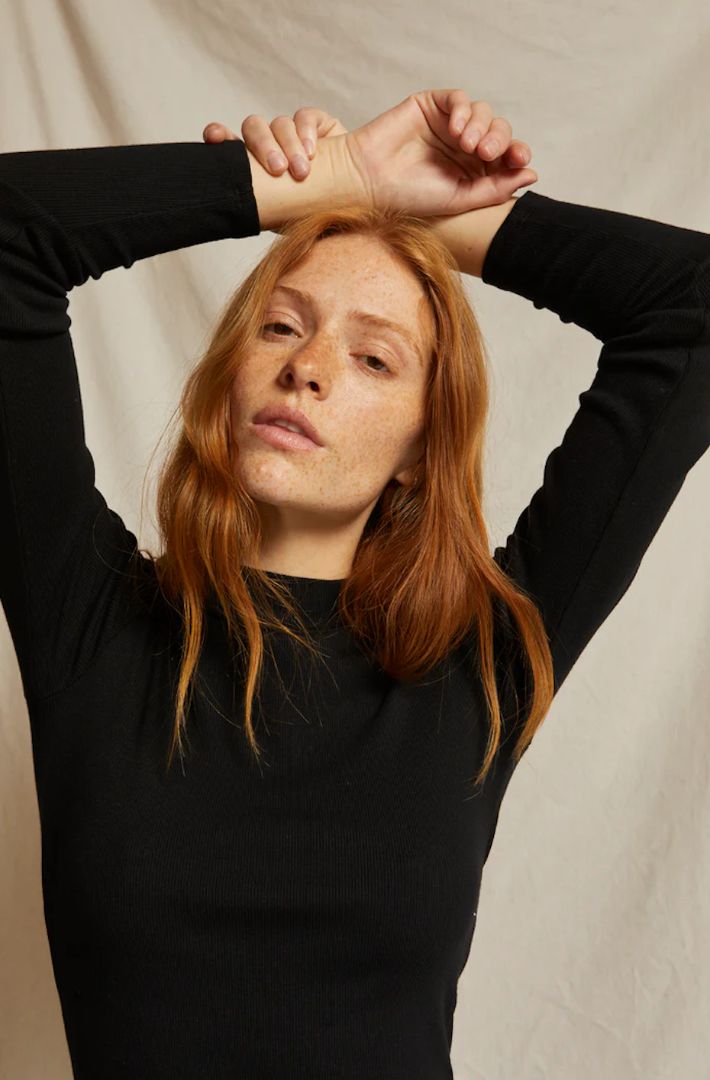PERFECTWHITETEE black mock neck longsleeve (lauryn top)