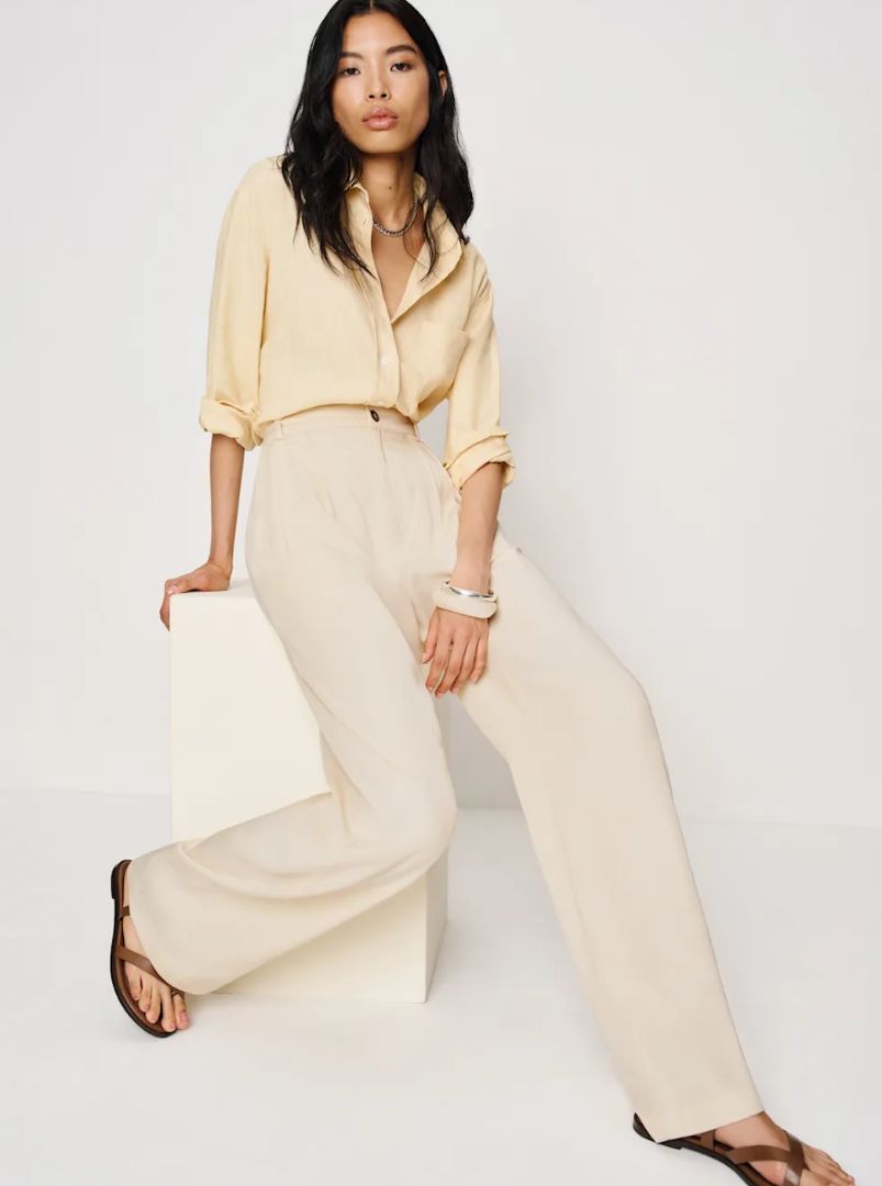 REFORMATION NWT mason cropped linen pants in oatmeal