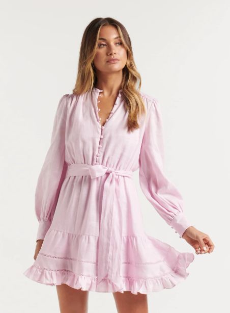 EVER NEW Lana button up linen skater mini