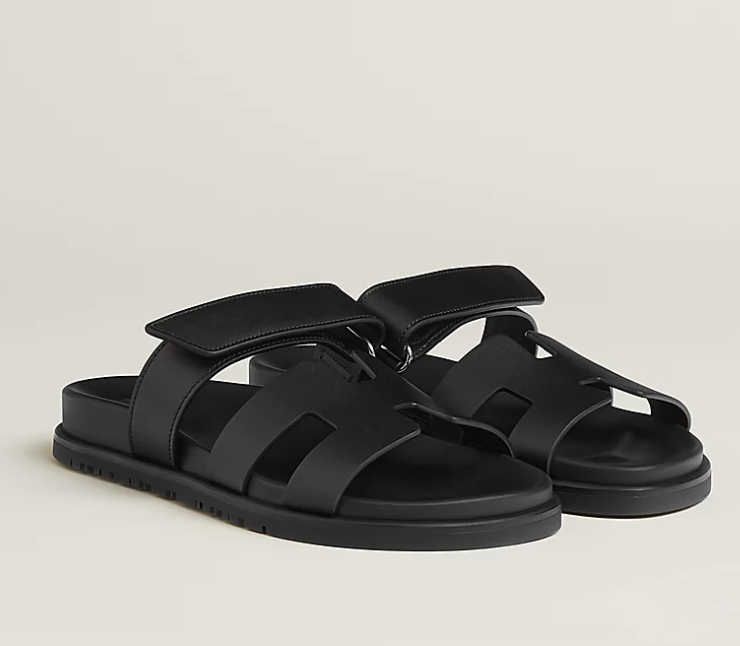 HERMES chypre black leather sandals