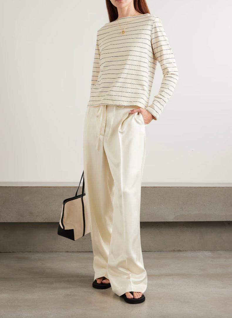 LESET cream long sleeve with thin black stripes