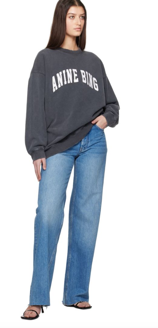 ANINE BING charcoal crew neck, white logo