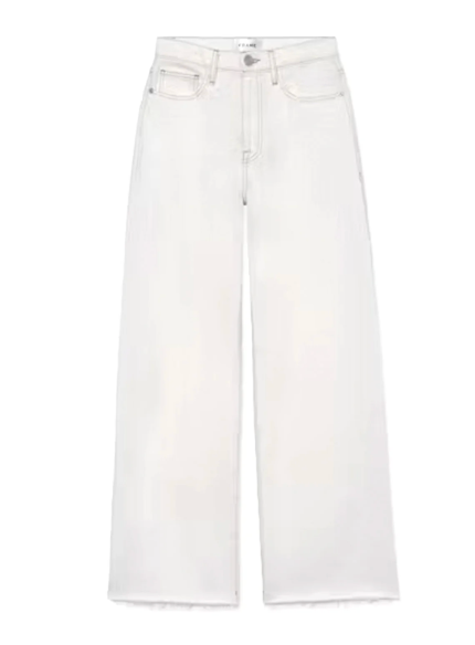 FRAME white jeans, "Le Jane wide leg crop" denim, frayed bottom