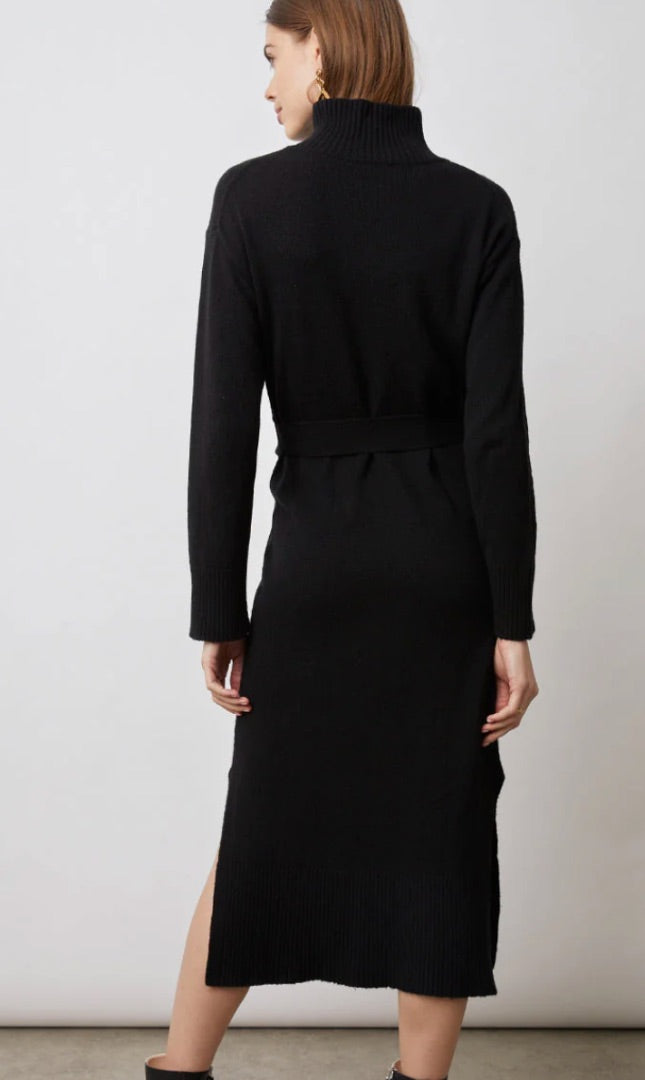 RAILS black knit turtleneck maxi dress with belt