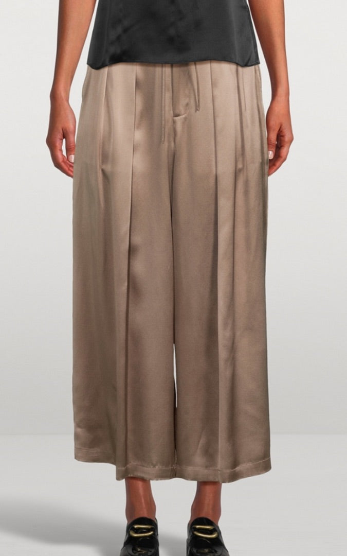 FRAME taupe silk pants, baggy, string waist belt