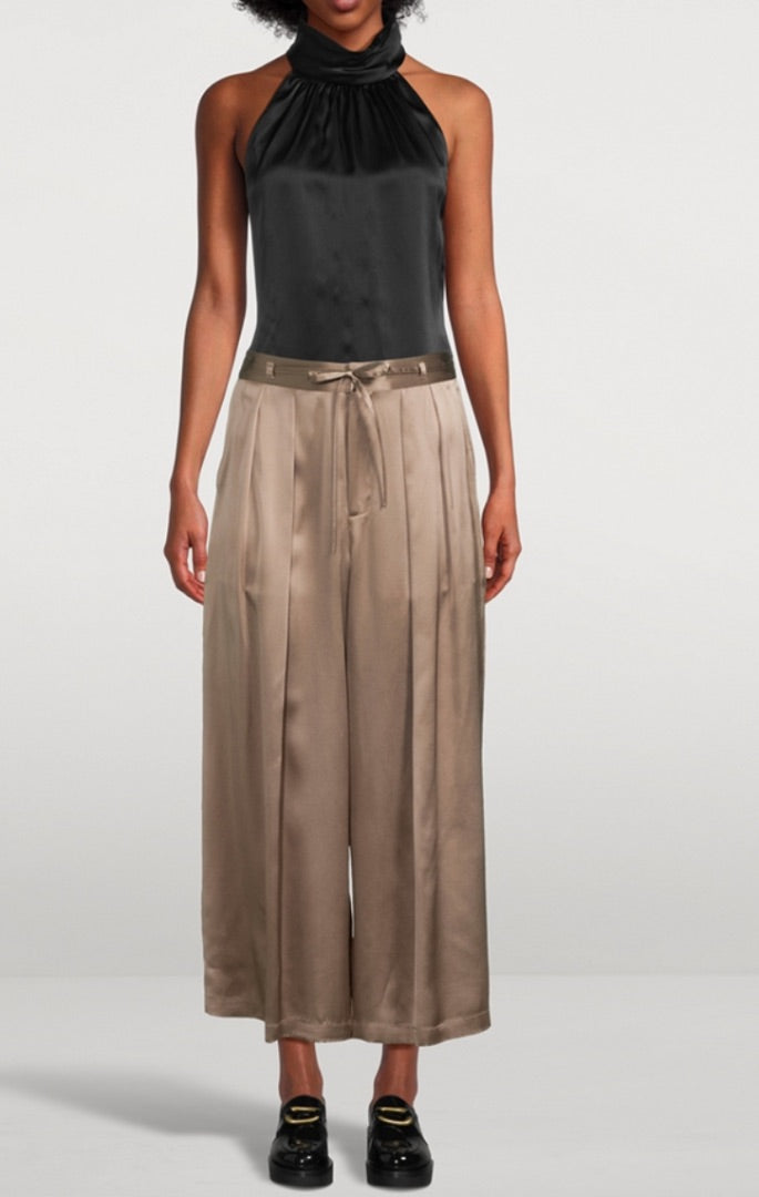 FRAME taupe silk pants, baggy, string waist belt