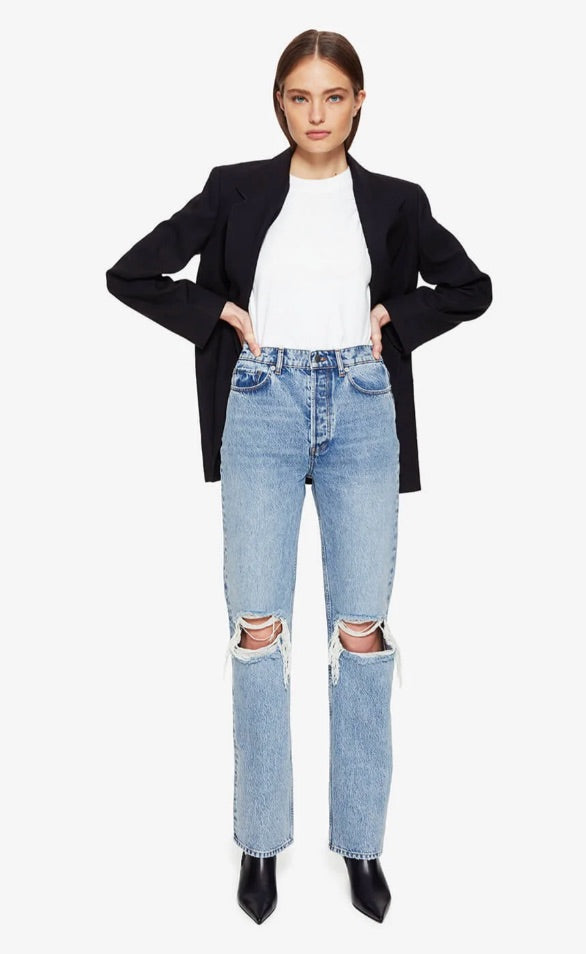 ANINE BING blue ripped jeans, raw hem