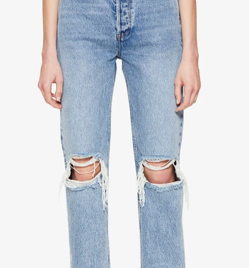 ANINE BING blue ripped jeans, raw hem
