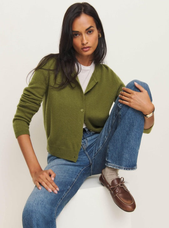 REFORMATION olive green cashmere cardigan