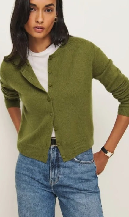 REFORMATION olive green cashmere cardigan