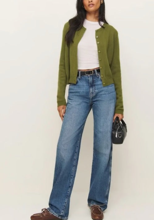 REFORMATION olive green cashmere cardigan