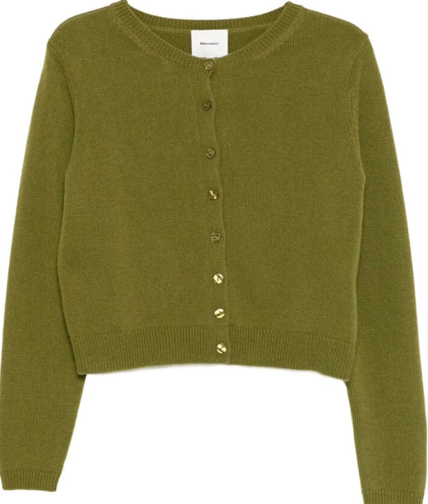 REFORMATION olive green cashmere cardigan