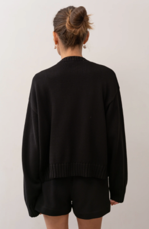 DONNI black knit cardigan, mother of pearl buttons