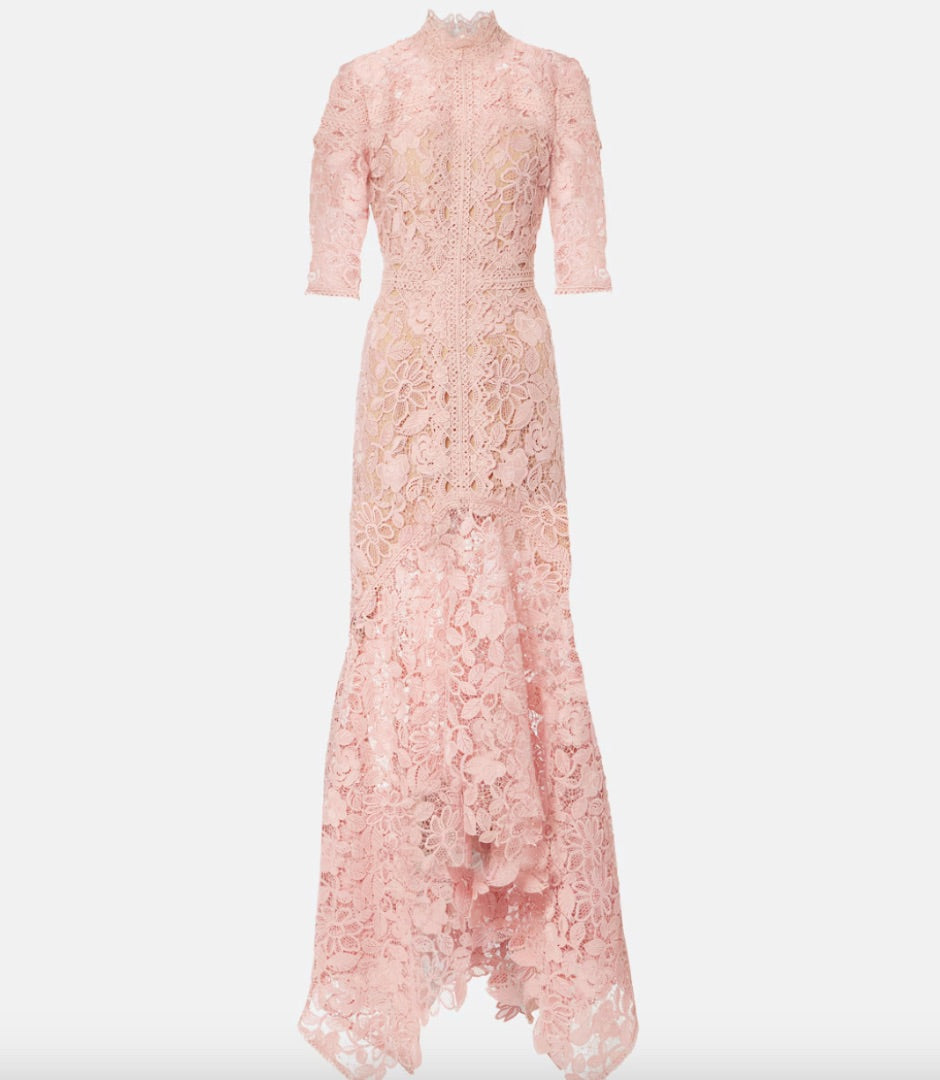 COSTARELLOS pink floral lace gown