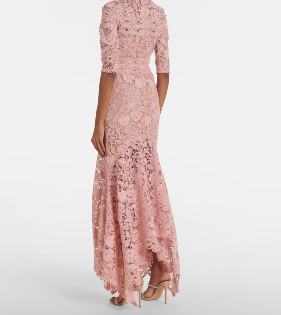 COSTARELLOS pink floral lace gown