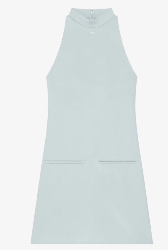 COURREGES NWT light blue high neck front pocket logo dress, 40