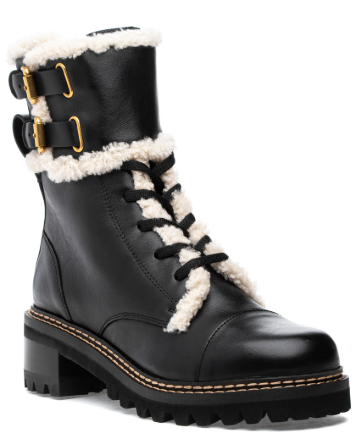 SEE BY CHLOÉ Mallory Shearling-Lined Leather Combat Boots