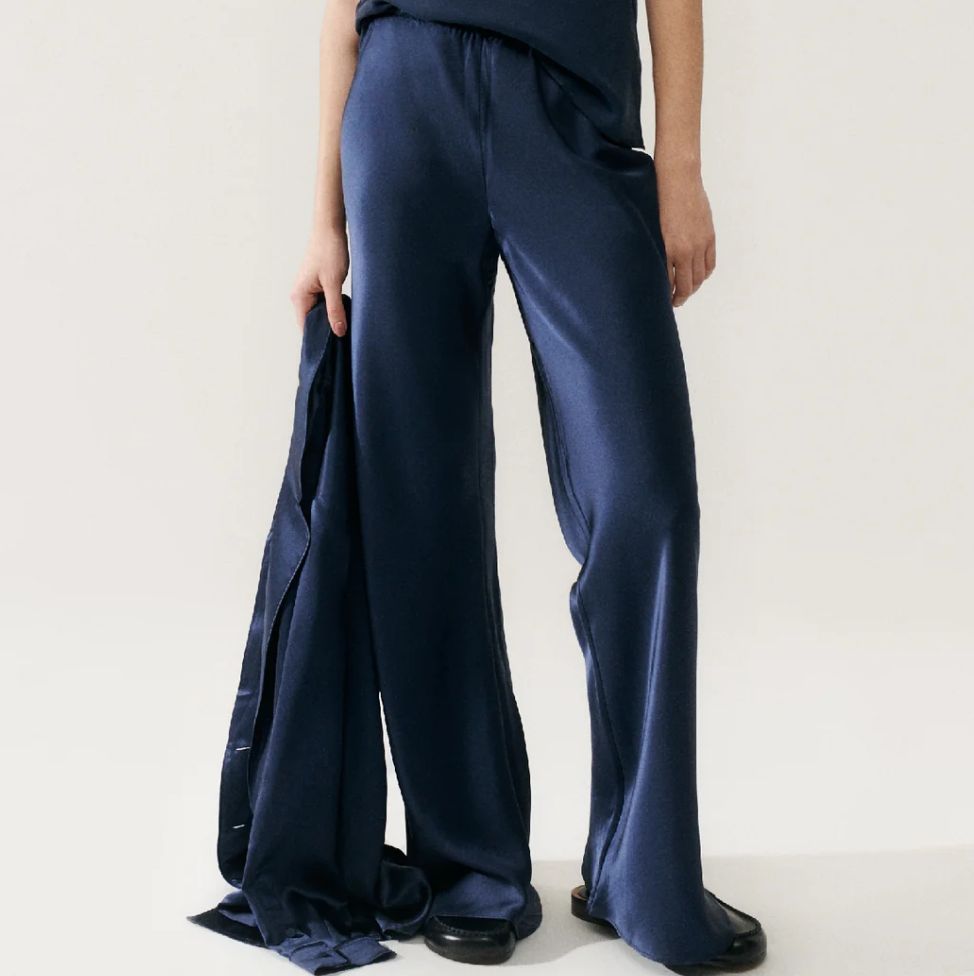 SILK LAUNDRY navy silk pants