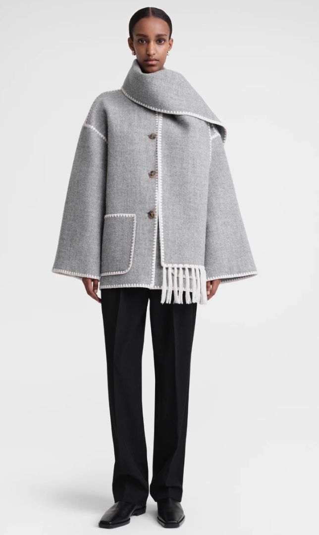 Toteme, Embroidered scarf jacket light grey mélange