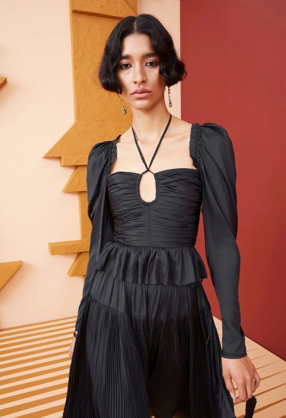 Ulla Johnson Mirelle Black Peplum Satin Puff Sleeve Blouse