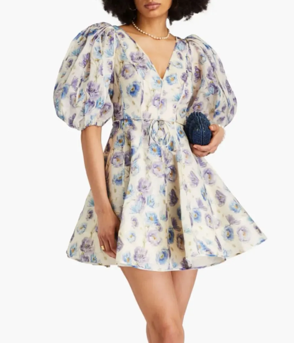 Zimmermann Tama Puff Sleeve Mini Dress Cornflower Blue