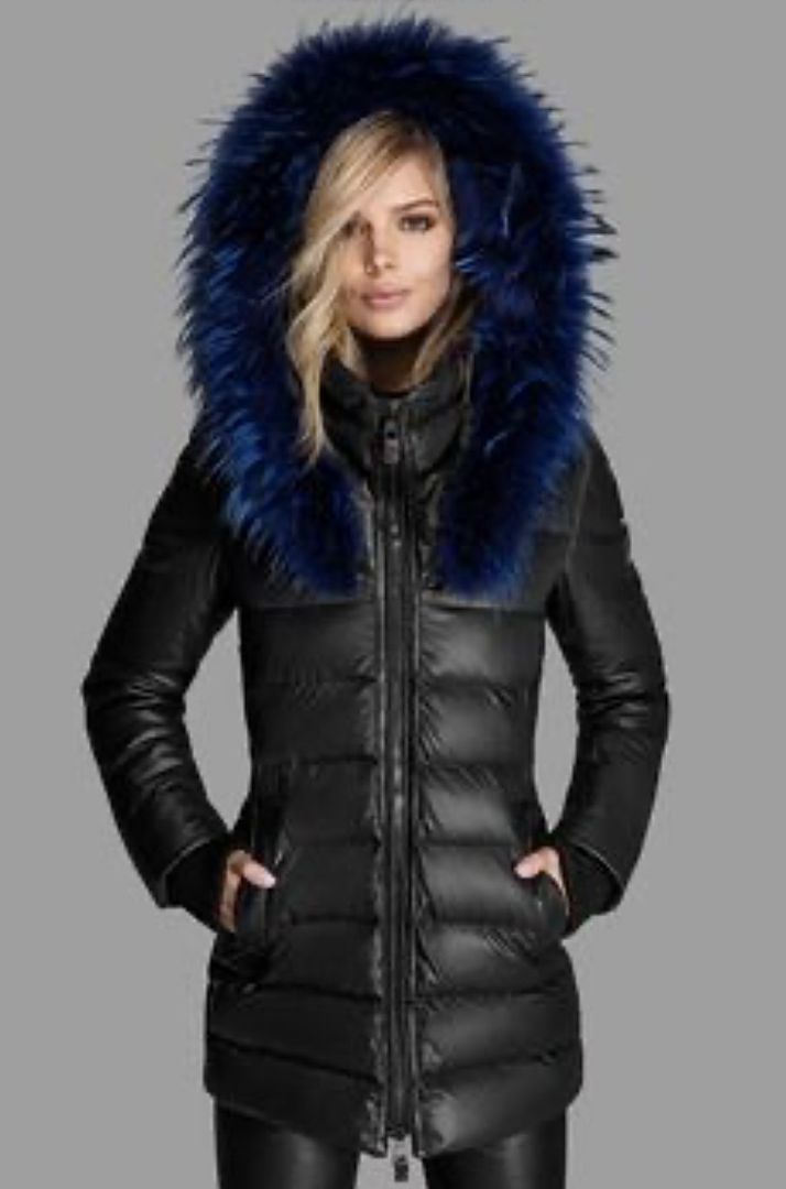 Nicole Benisti Puffer Coat with Blue Fur Trim