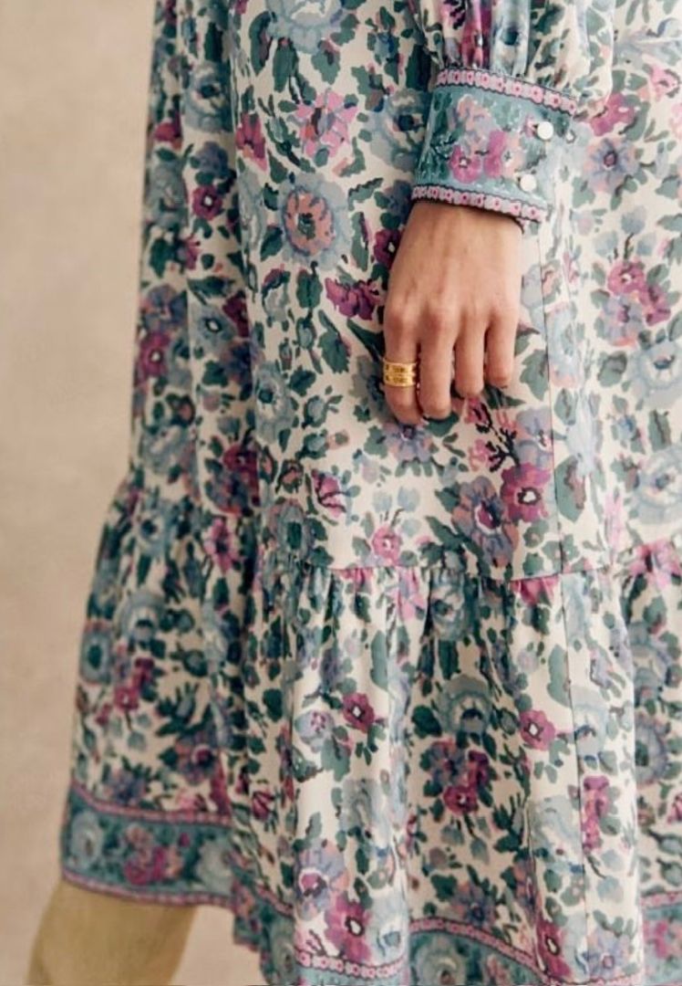 Sezane Floral Print Long Sleeve Midi Dress