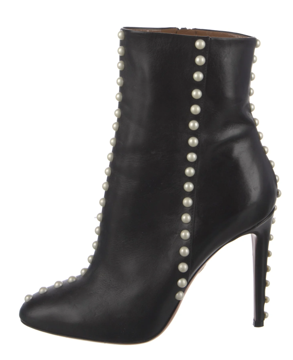 Aquazzura Faux Pearl Accents Leather Boots
