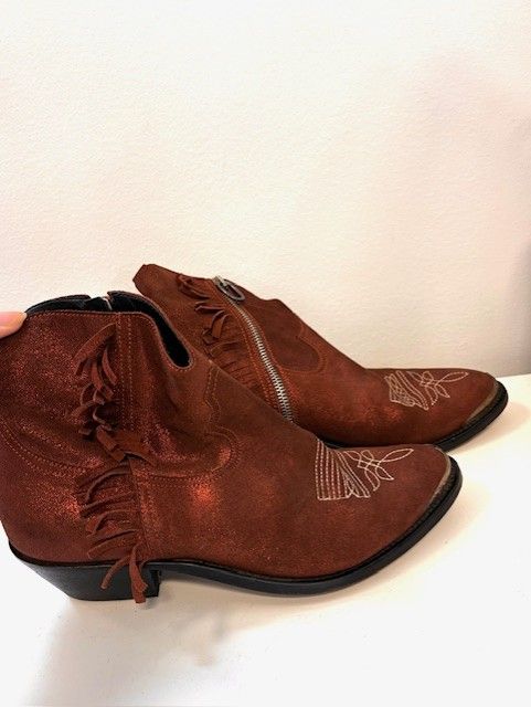 Golden Goose Copper Suede Fringe Ankle Boots